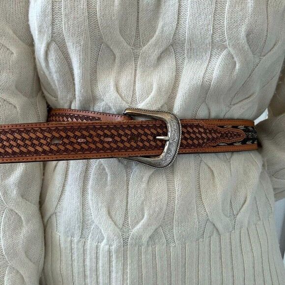 3D DDD Mens Brown Leather Hand Tooled Western Rodeo Belt Sz 40 - Picture 1 of 4